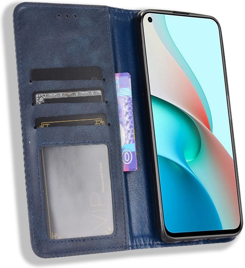 Xiaomi Redmi Note 9T Portemonnee Hoesje Vintage Look Kunst Leer Blauw afbeelding 1
