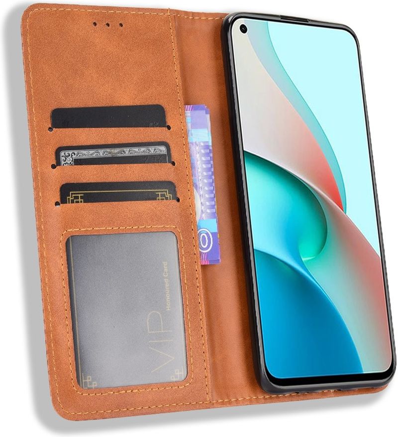 Xiaomi Redmi Note 9T Portemonnee Hoesje Vintage Look Kunst Leer Bruin afbeelding 1