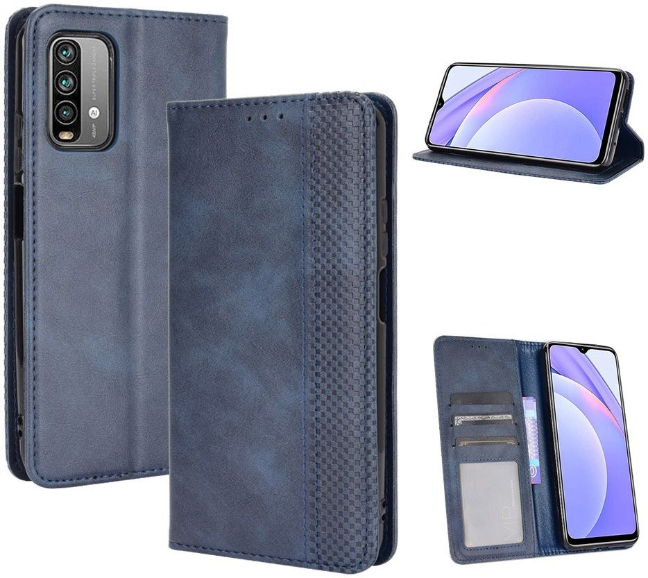 Xiaomi Redmi 9T Styles Portemonnee Hoesje Retro Look Kunstleer Blauw afbeelding 6
