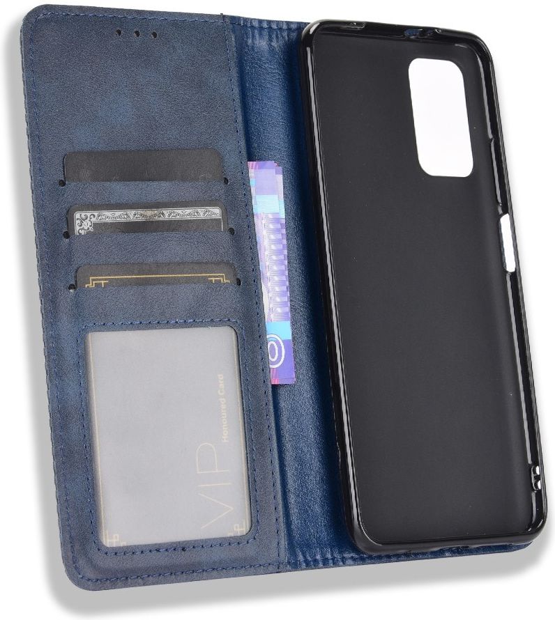 Xiaomi Redmi 9T Styles Portemonnee Hoesje Retro Look Kunstleer Blauw afbeelding 4