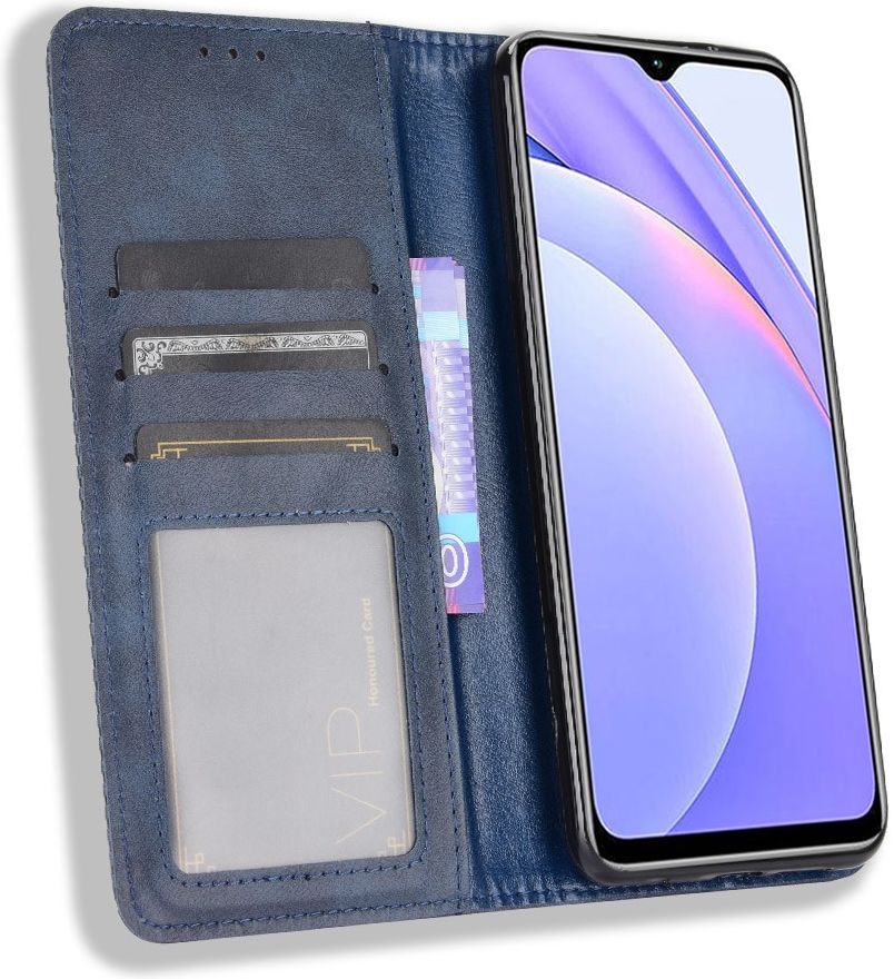 Xiaomi Redmi 9T Styles Portemonnee Hoesje Retro Look Kunstleer Blauw afbeelding 1