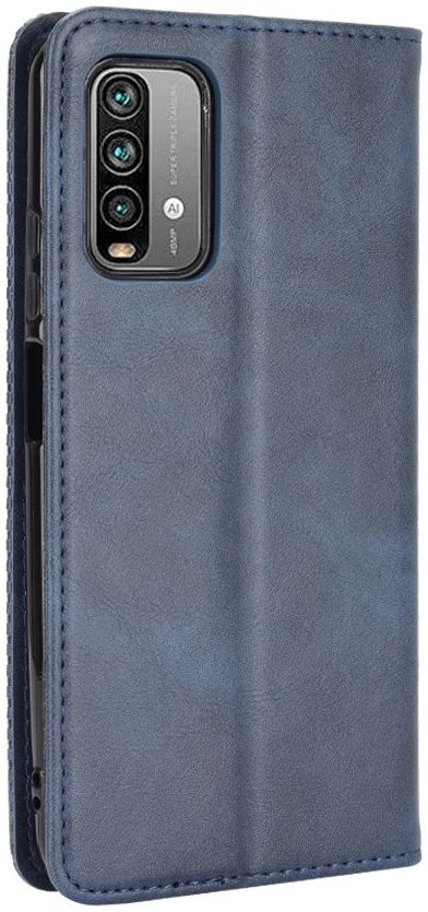 Xiaomi Redmi 9T Styles Portemonnee Hoesje Retro Look Kunstleer Blauw afbeelding 3