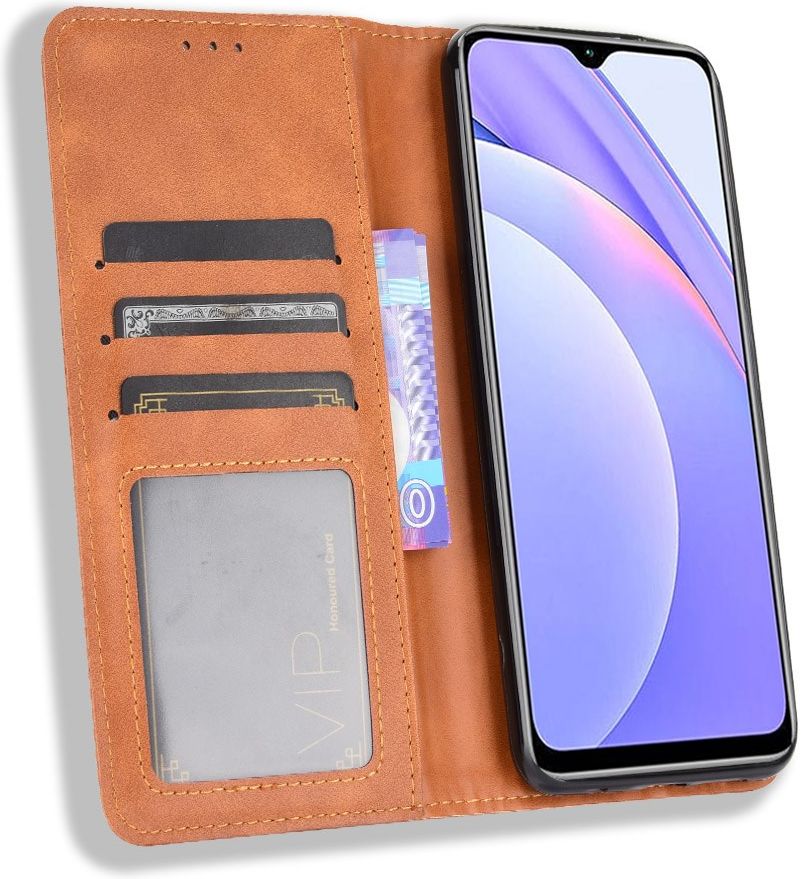 Xiaomi Redmi 9T Styles Portemonnee Hoesje Retro Look Kunstleer Bruin afbeelding 1