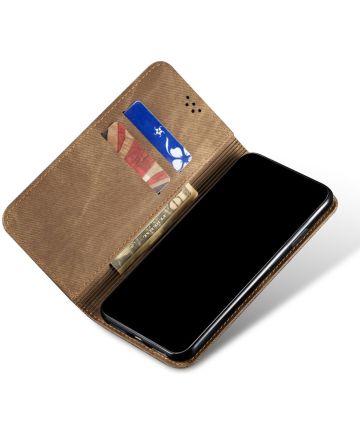Xiaomi Redmi Note 9T Hoesje Portemonnee Stof Textuur Book Case Khaki Hoesjes