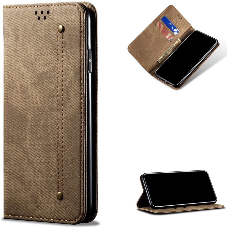 Xiaomi Redmi Note 9T Hoesje Portemonnee Stof Textuur Book Case Khaki afbeelding 12
