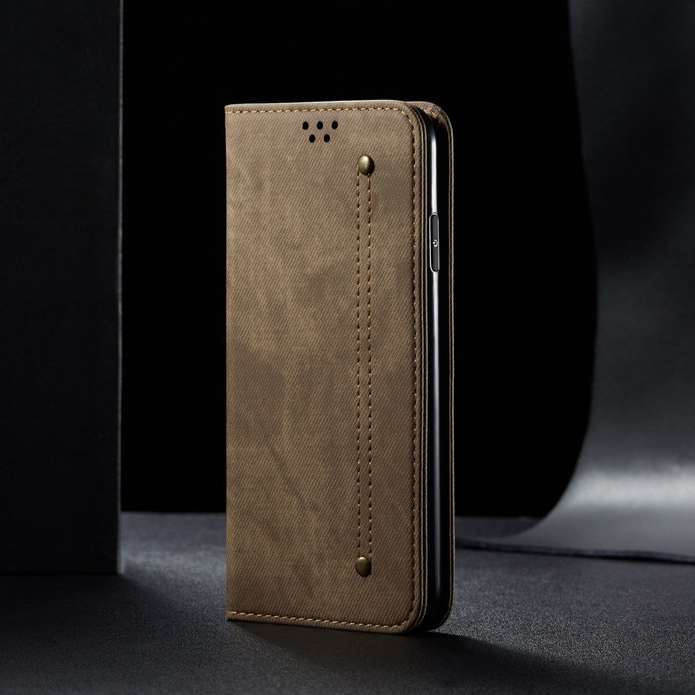 Xiaomi Redmi Note 9T Hoesje Portemonnee Stof Textuur Book Case Khaki afbeelding 7