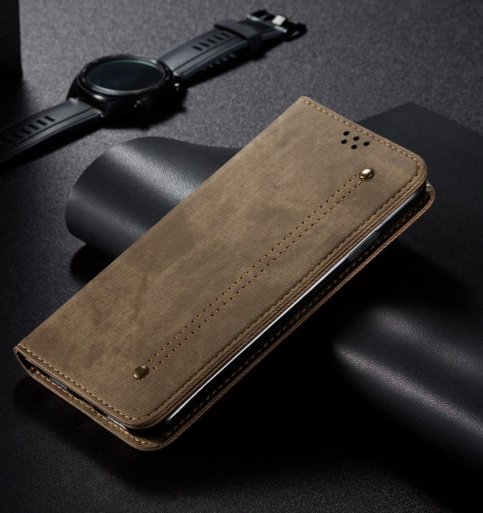 Xiaomi Redmi Note 9T Hoesje Portemonnee Stof Textuur Book Case Khaki afbeelding 4