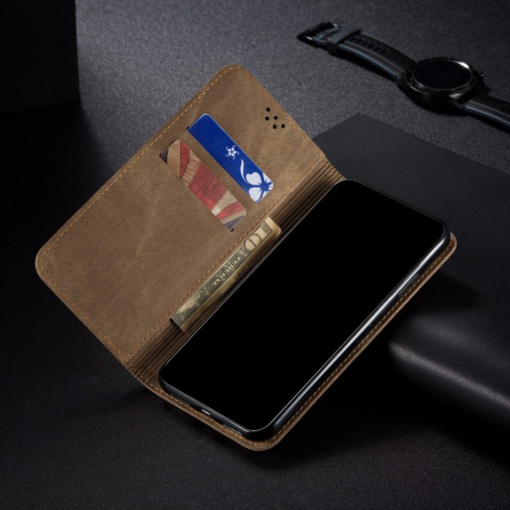 Xiaomi Redmi Note 9T Hoesje Portemonnee Stof Textuur Book Case Khaki afbeelding 5