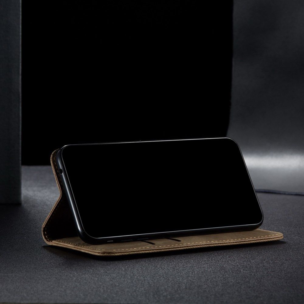 Xiaomi Redmi Note 9T Hoesje Portemonnee Stof Textuur Book Case Khaki afbeelding 6