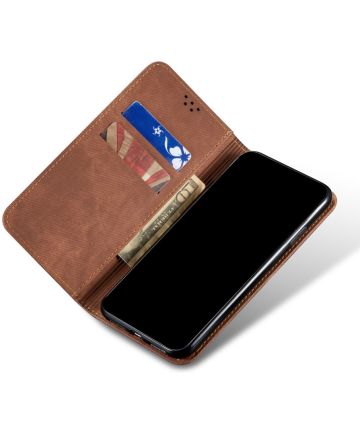 Xiaomi Redmi Note 9T Hoesje Portemonnee Stof Textuur Book Case Bruin Hoesjes