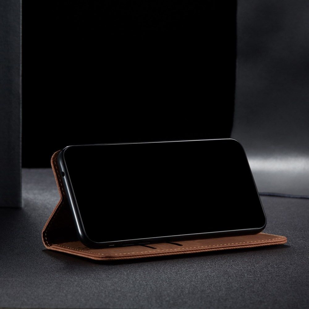 Xiaomi Redmi Note 9T Hoesje Portemonnee Stof Textuur Book Case Bruin afbeelding 8
