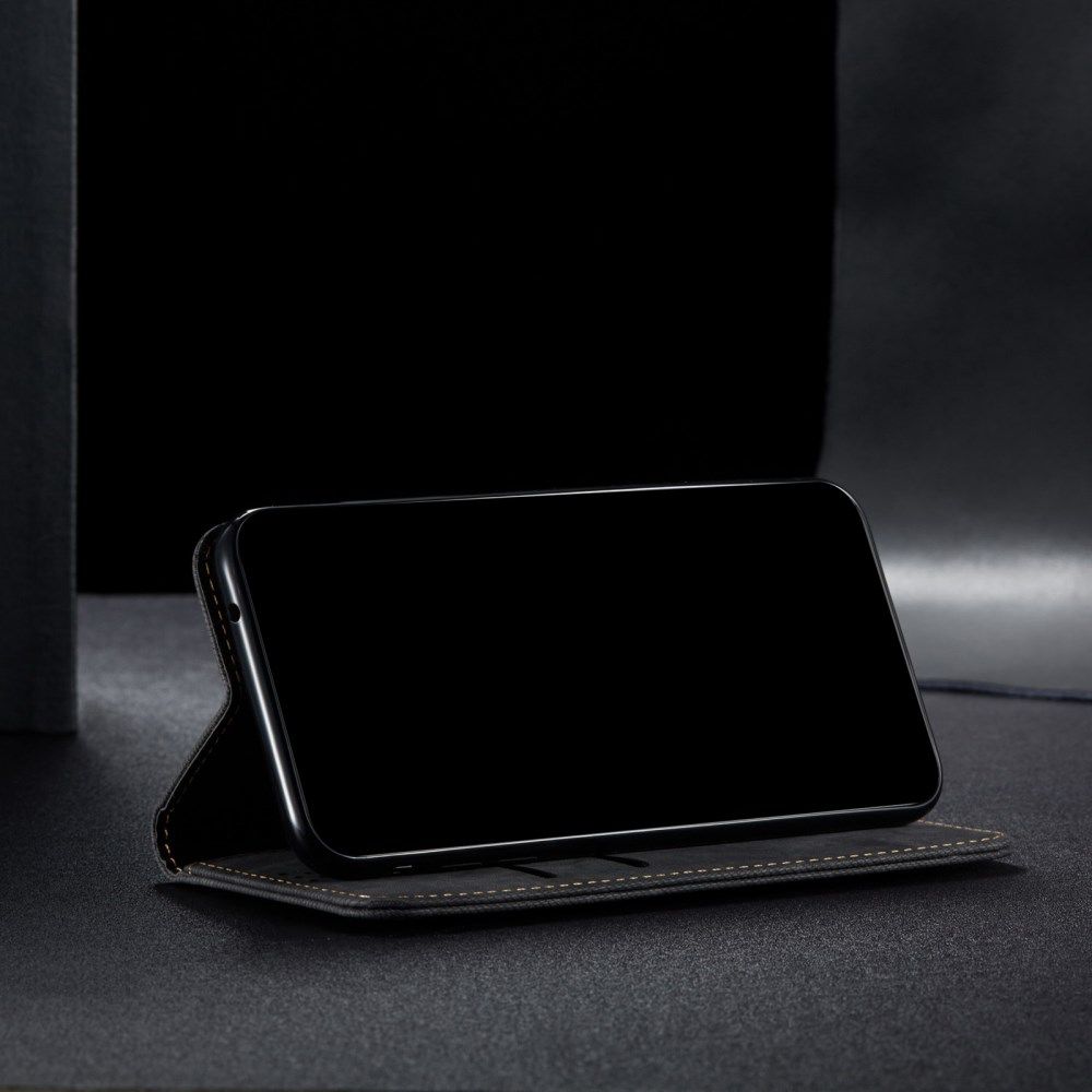 Xiaomi Redmi Note 9T Hoesje Portemonnee Stof Textuur Book Case Zwart afbeelding 6