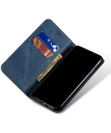 Xiaomi Redmi Note 9T Hoesje Portemonnee Stof Textuur Book Case Blauw Hoesjes