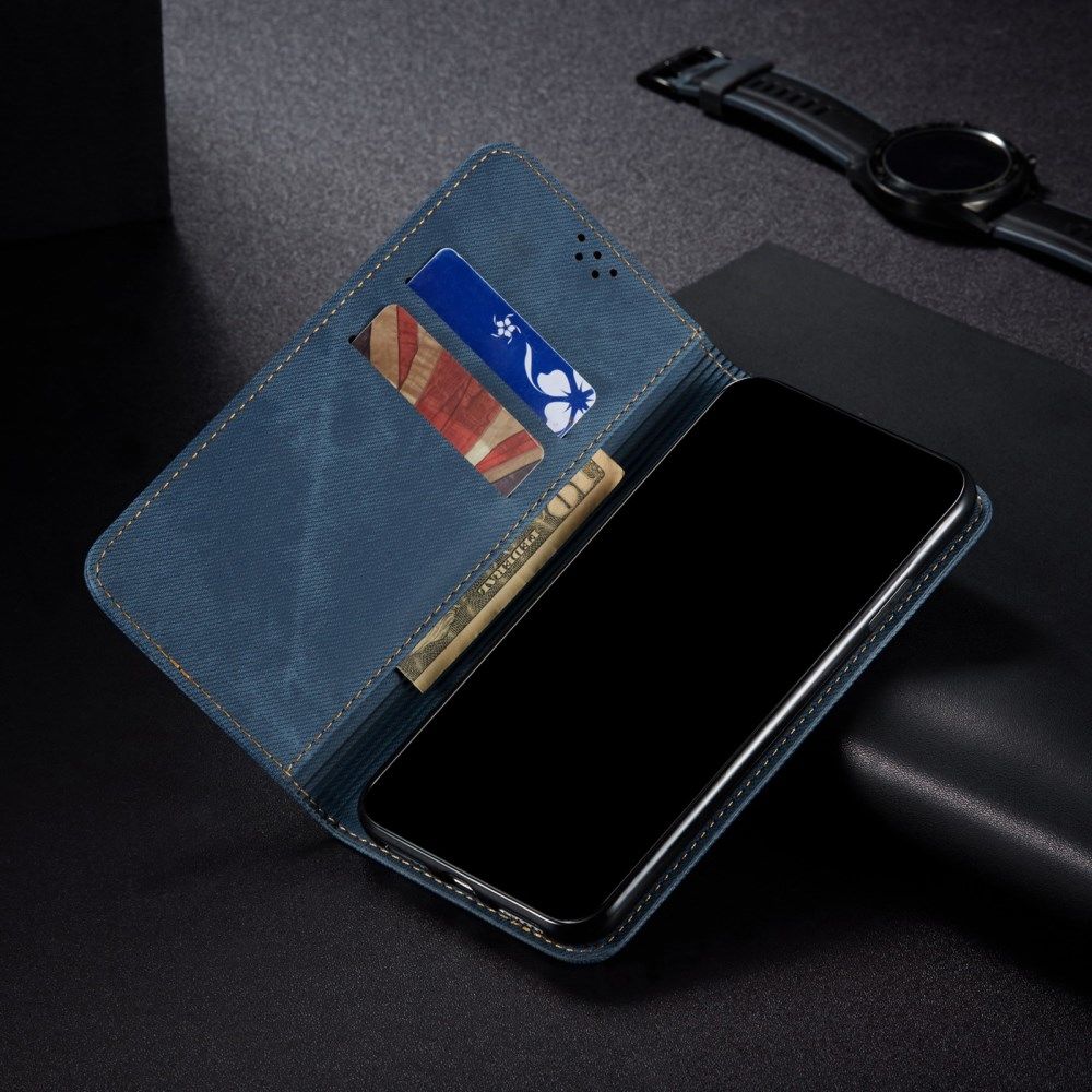 Xiaomi Redmi Note 9T Hoesje Portemonnee Stof Textuur Book Case Blauw afbeelding 4