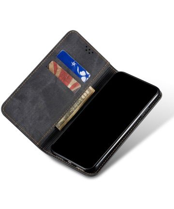 Xiaomi Redmi 9T Hoesje Portemonnee Stof Textuur Book Case Zwart Hoesjes