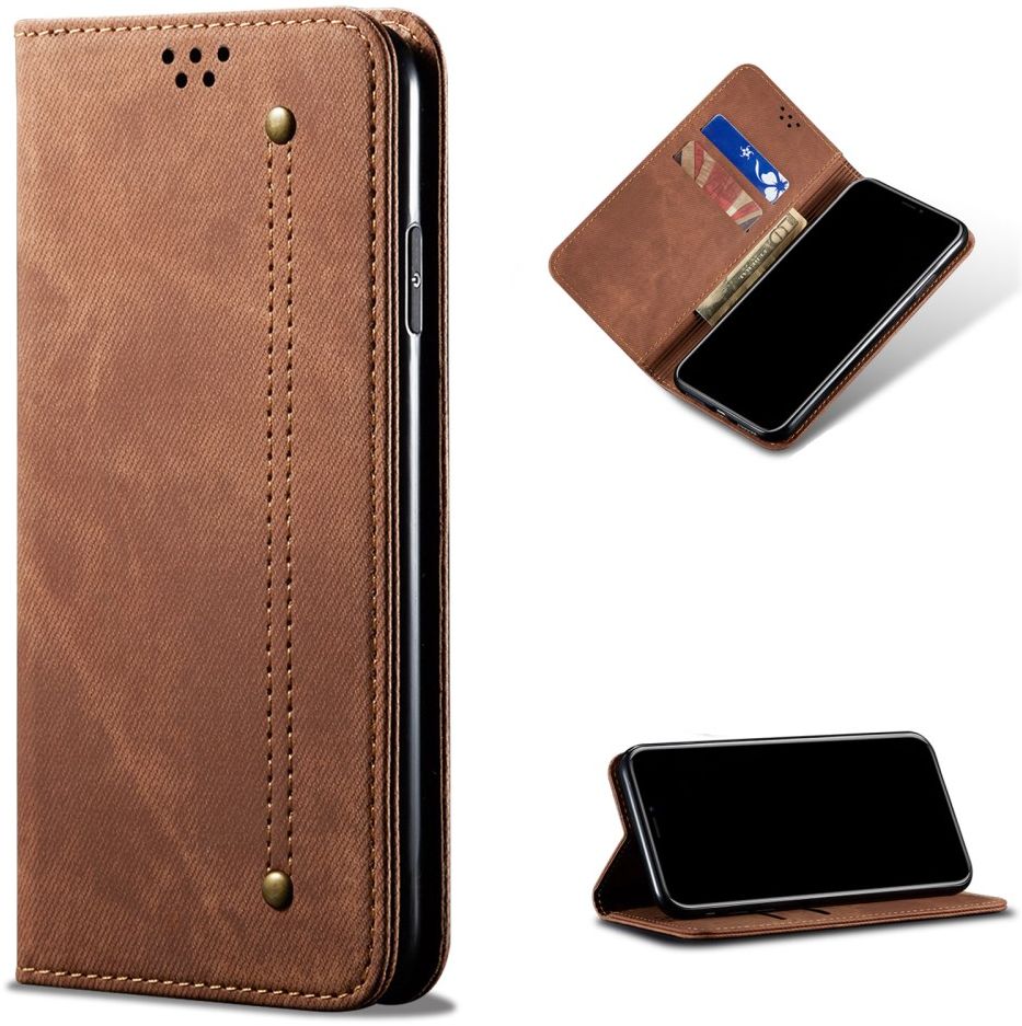 Xiaomi Redmi 9T Hoesje Portemonnee Stof Textuur Book Case Bruin afbeelding 11