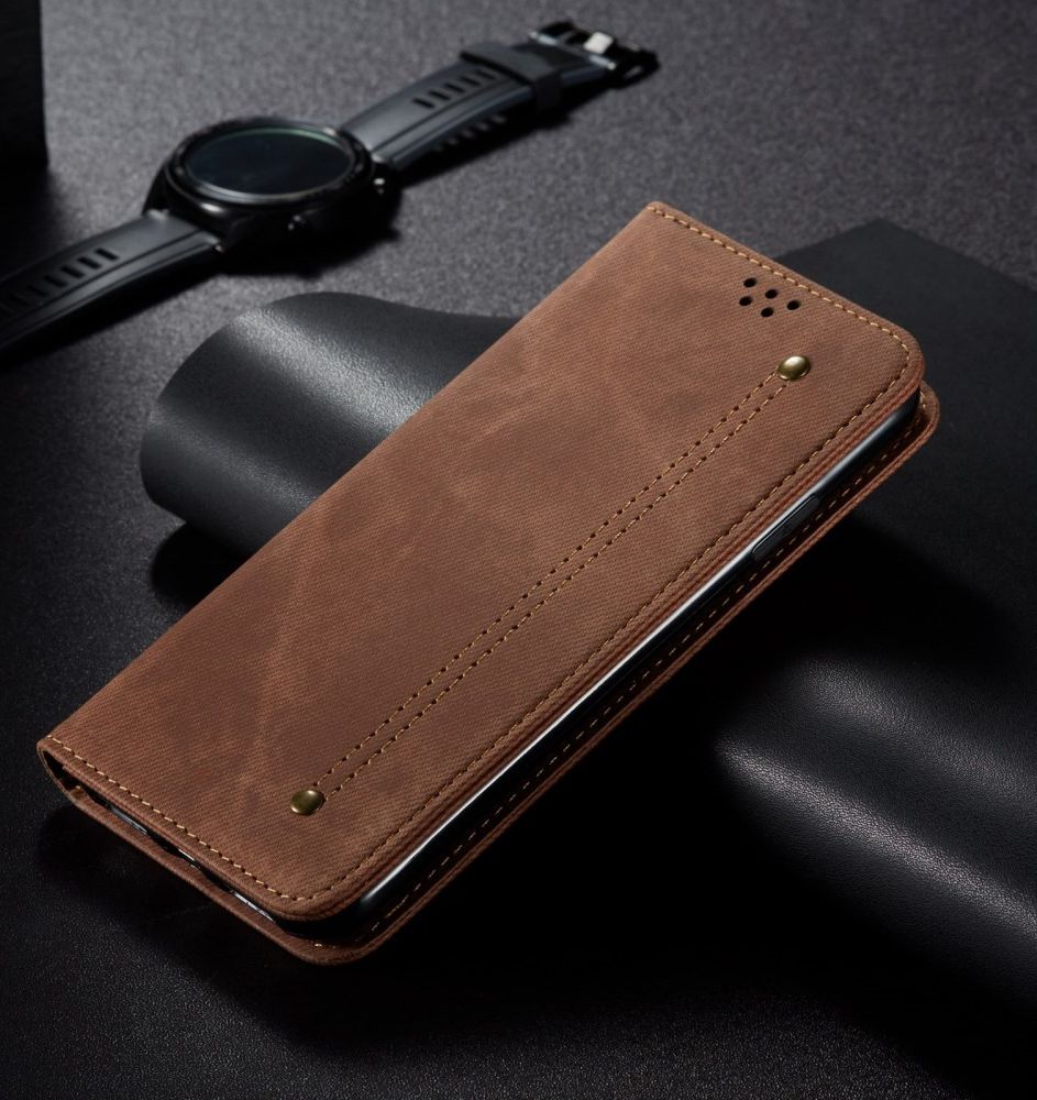 Xiaomi Redmi 9T Hoesje Portemonnee Stof Textuur Book Case Bruin afbeelding 6