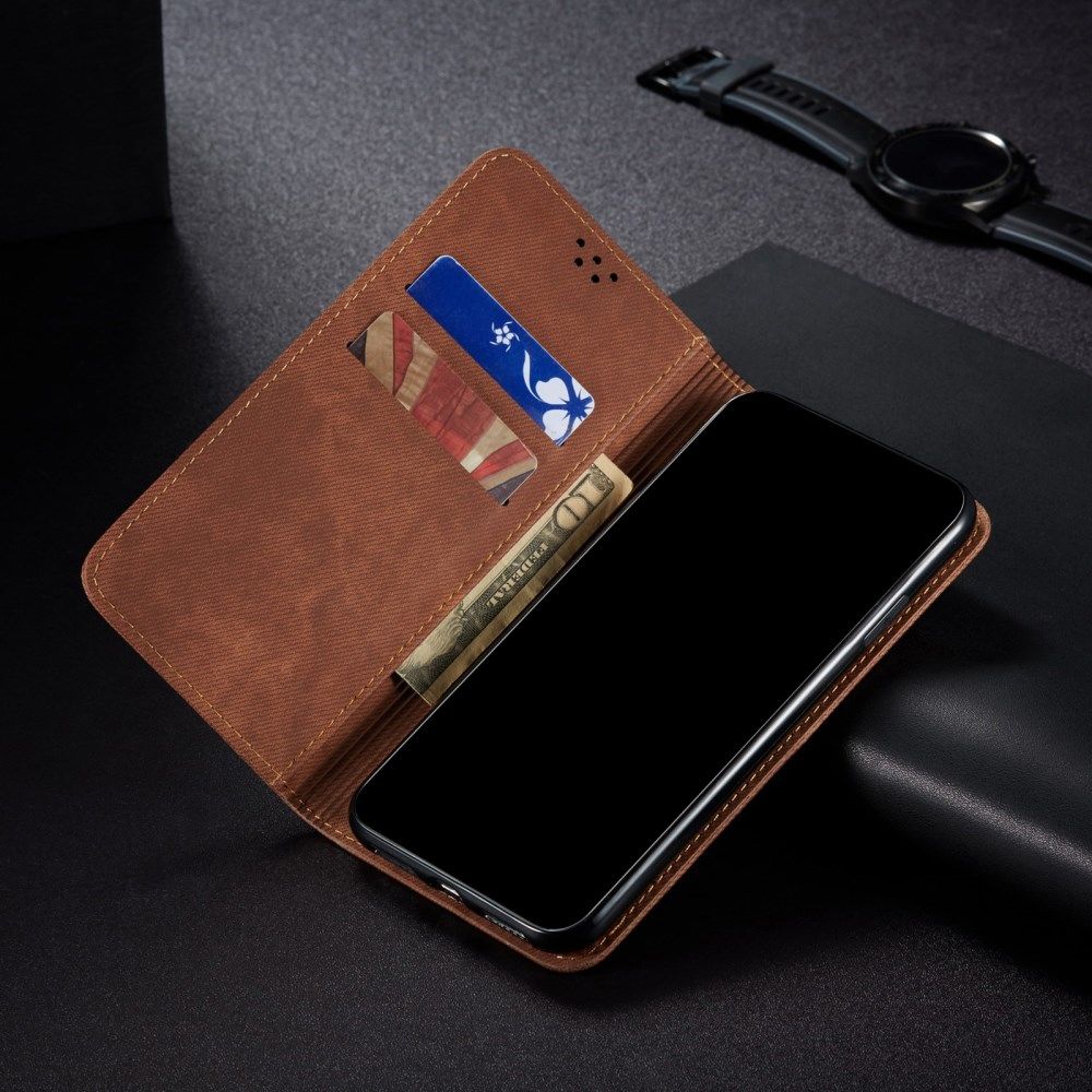 Xiaomi Redmi 9T Hoesje Portemonnee Stof Textuur Book Case Bruin afbeelding 4