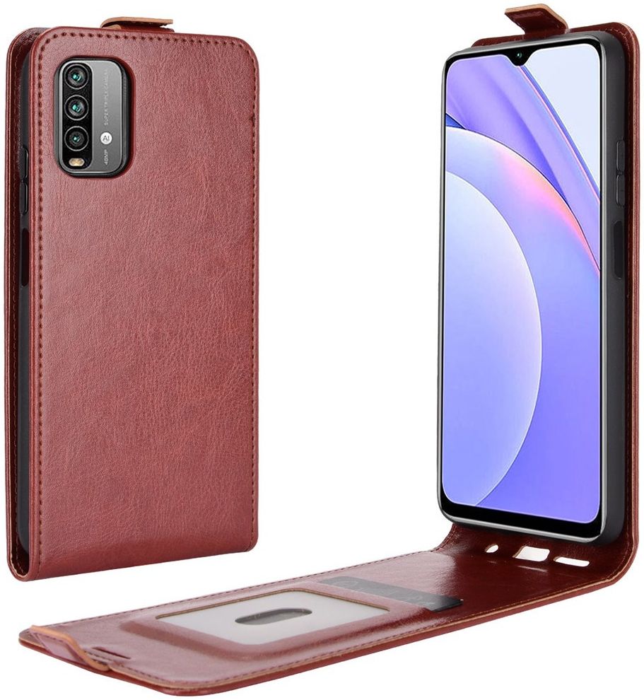 Xiaomi Redmi 9T Hoesje Verticale Flip Wallet Case Bruin afbeelding 1
