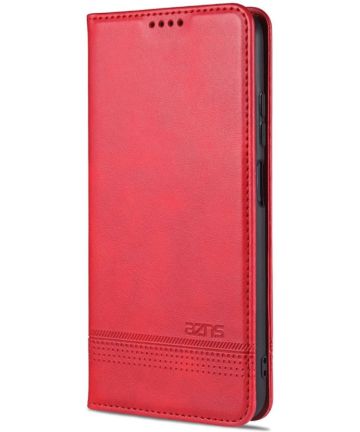 AZNS Xiaomi Redmi Note 9T Hoesje Book Case Kunst Leer Rood Hoesjes