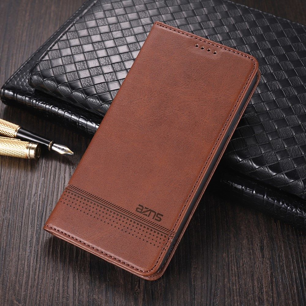AZNS Xiaomi Redmi Note 9T Hoesje Book Case Kunst Leer Bruin afbeelding 6