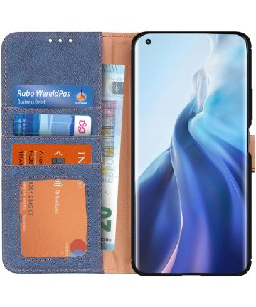 KHAZNEH Xiaomi Mi 11 Hoesje Retro Wallet Book Case met Stand Blauw Hoesjes