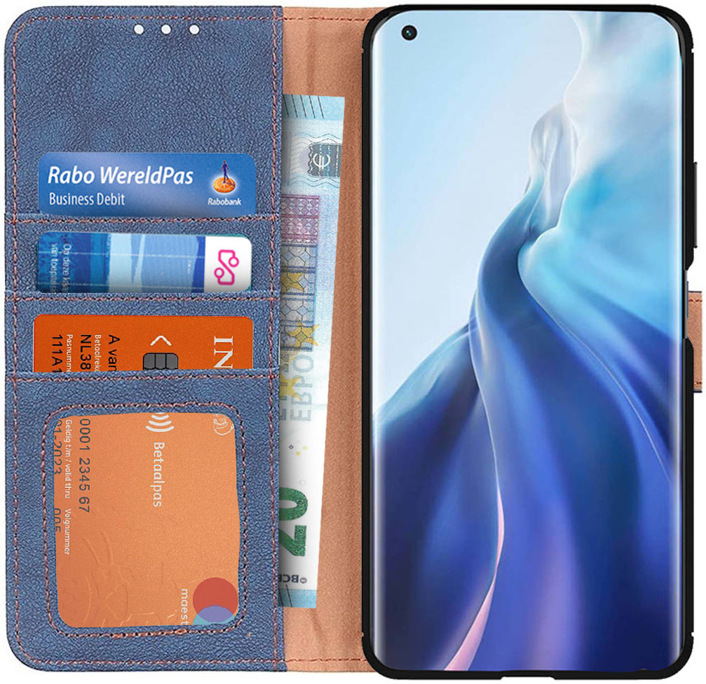 KHAZNEH Xiaomi Mi 11 Hoesje Retro Wallet Book Case met Stand Blauw afbeelding 1
