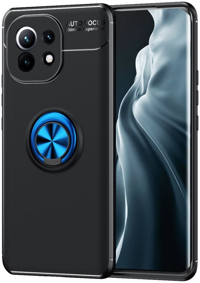 Xiaomi Mi 11 Hoesje Metalen Magnetische Ring Kickstand Blauw Zwart afbeelding 1