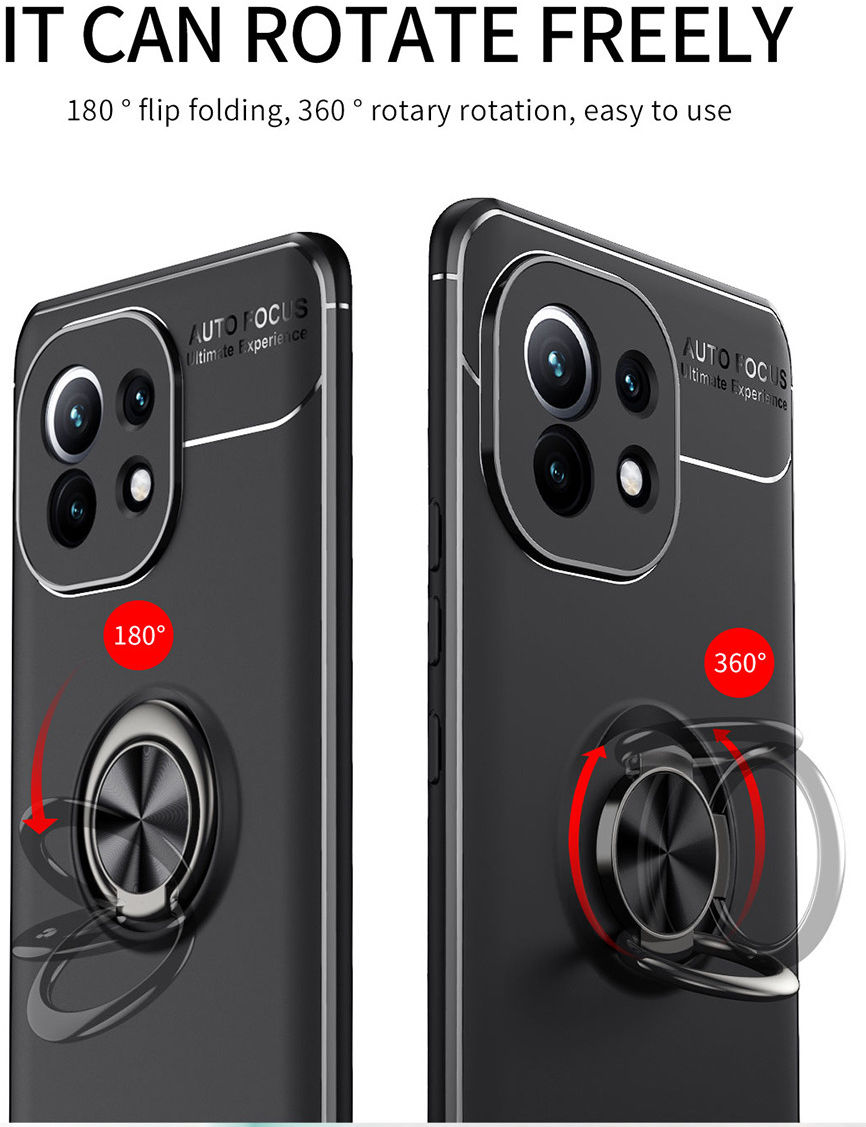 Xiaomi Mi 11 Hoesje Metalen Magnetische Ring Kickstand Blauw Zwart afbeelding 4