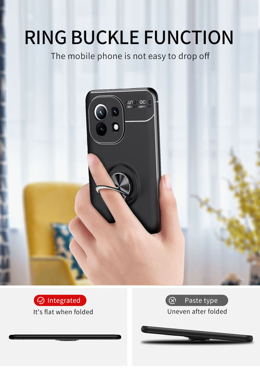 Xiaomi Mi 11 Hoesje Metalen Magnetische Ring Kickstand Blauw Zwart afbeelding 6