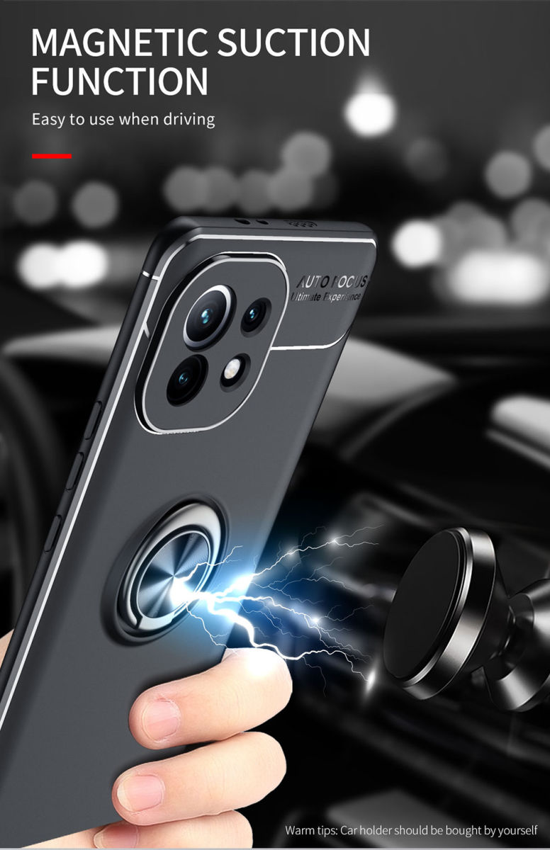 Xiaomi Mi 11 Hoesje Metalen Magnetische Ring Kickstand Blauw Zwart afbeelding 7
