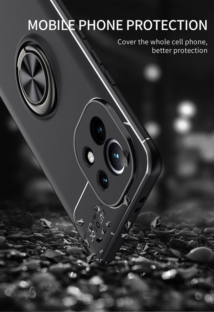 Xiaomi Mi 11 Hoesje Metalen Magnetische Ring Kickstand Blauw Zwart afbeelding 9