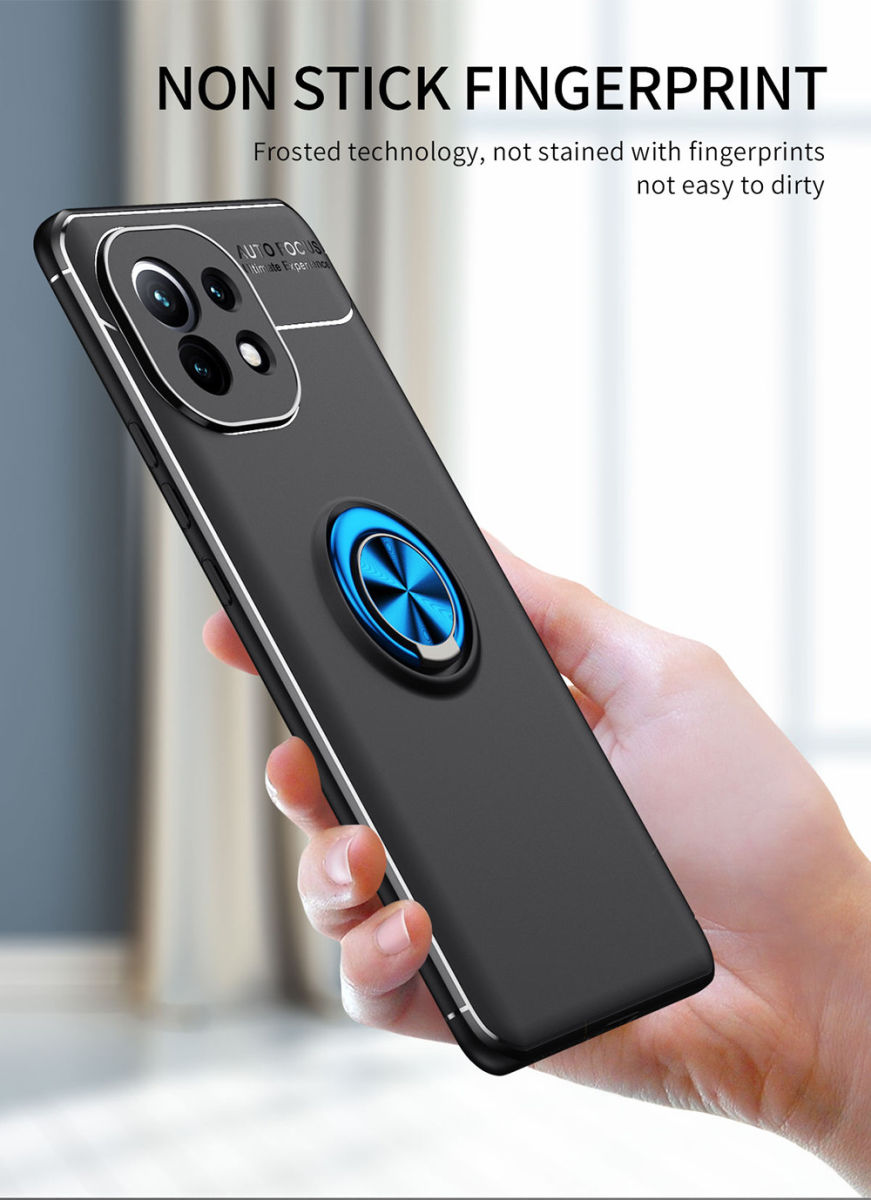 Xiaomi Mi 11 Hoesje Metalen Magnetische Ring Kickstand Blauw Zwart afbeelding 10