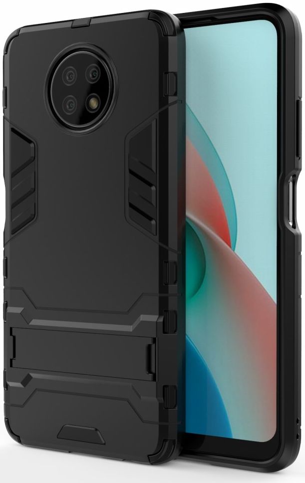 Xiaomi Redmi Note 9T Hoesje Hybride Back Cover met Kickstand Zwart afbeelding 1