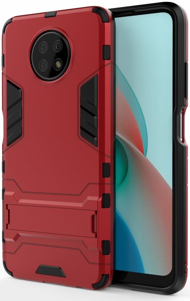 Xiaomi Redmi Note 9T Hoesje Hybride Back Cover met Kickstand Rood afbeelding 1