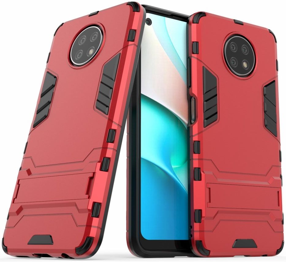 Xiaomi Redmi Note 9T Hoesje Hybride Back Cover met Kickstand Rood afbeelding 2