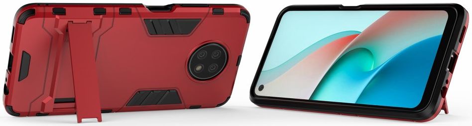 Xiaomi Redmi Note 9T Hoesje Hybride Back Cover met Kickstand Rood afbeelding 3