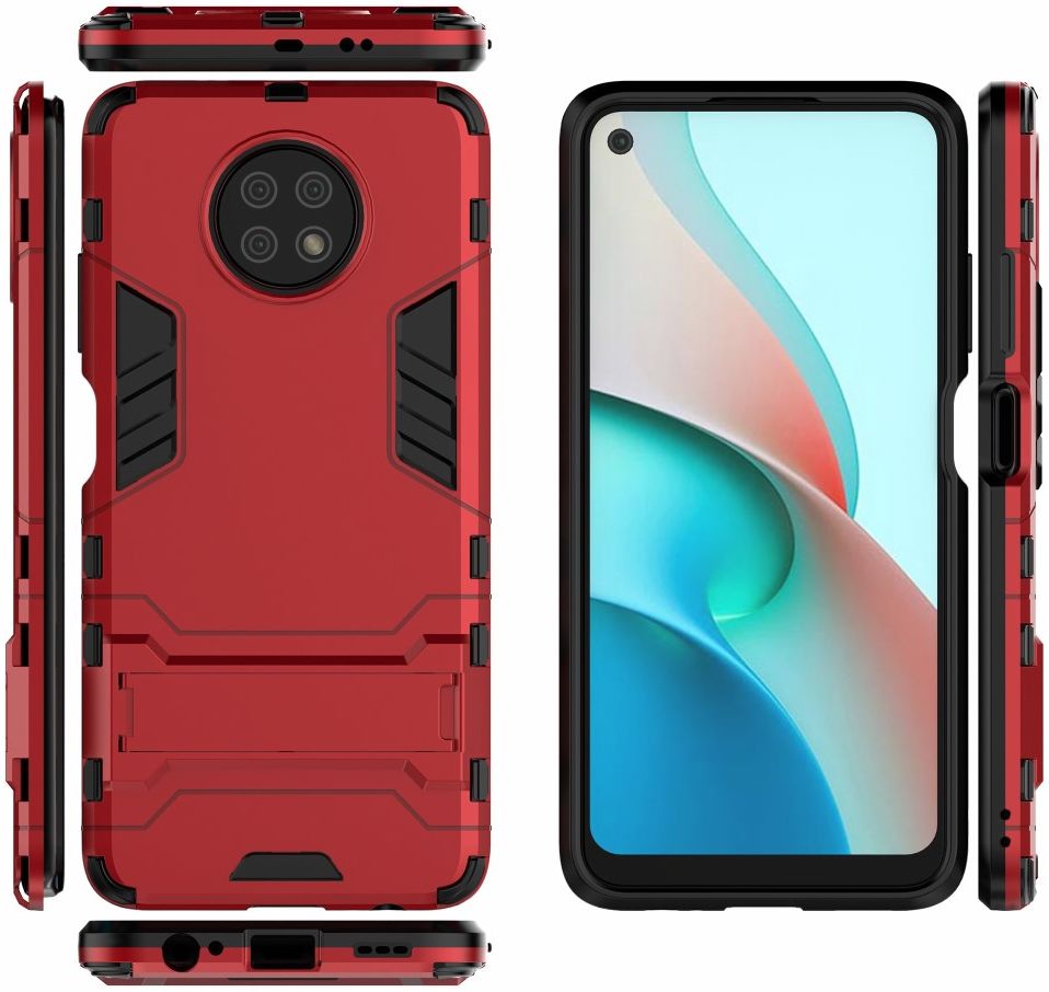 Xiaomi Redmi Note 9T Hoesje Hybride Back Cover met Kickstand Rood afbeelding 4