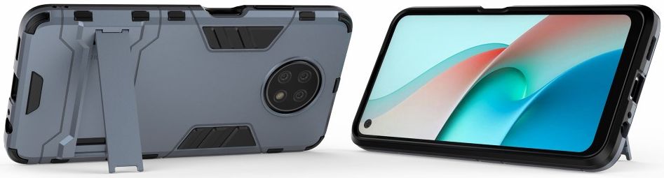 Xiaomi Redmi Note 9T Hoesje Hybride Back Cover met Kickstand Blauw afbeelding 3