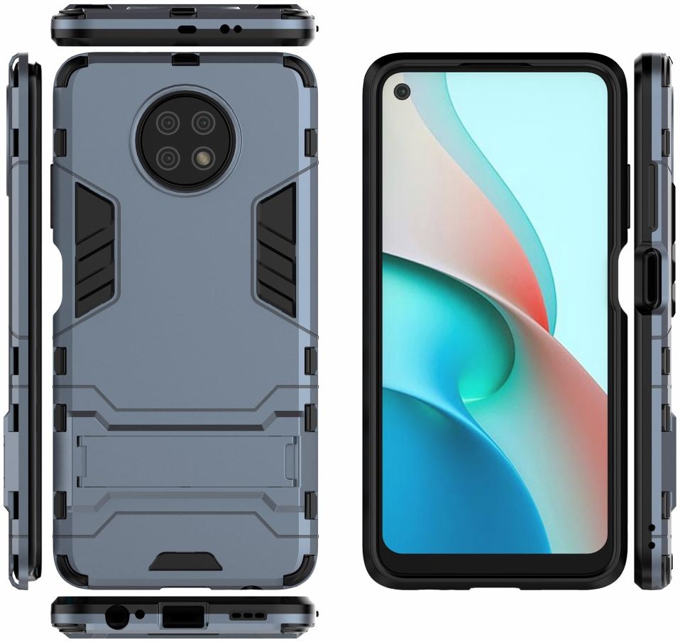 Xiaomi Redmi Note 9T Hoesje Hybride Back Cover met Kickstand Blauw afbeelding 4