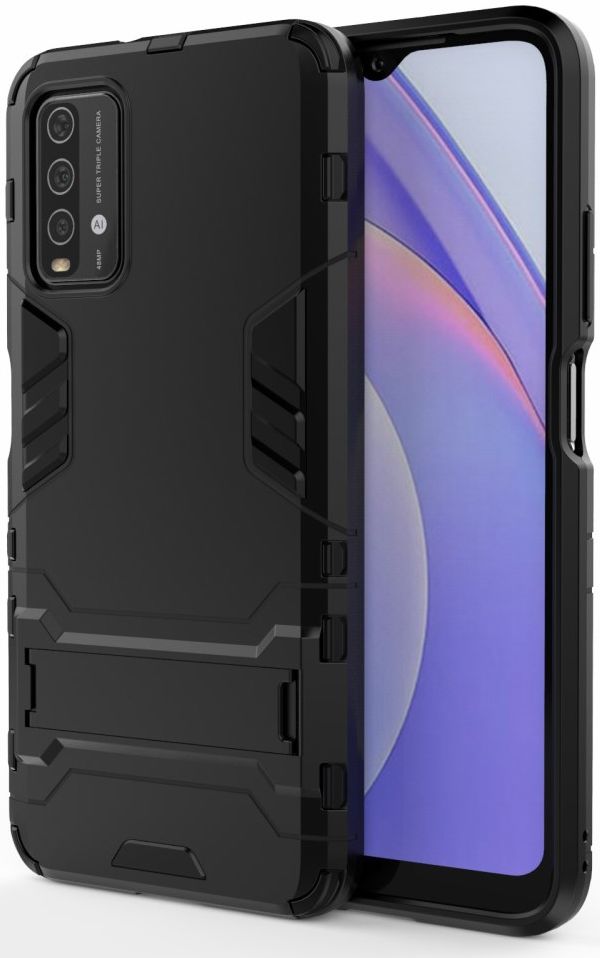 Xiaomi Redmi 9T Hoesje Hybride Back Cover met Kickstand Zwart afbeelding 1