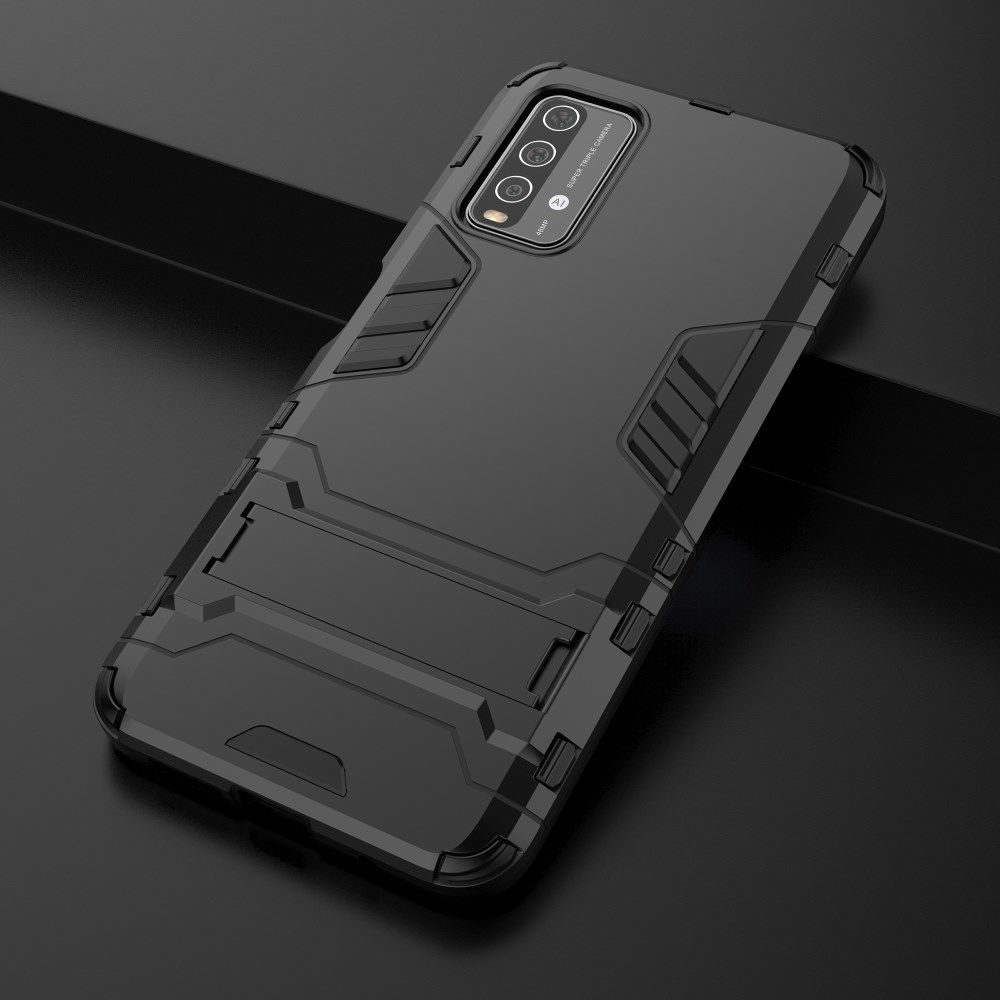 Xiaomi Redmi 9T Hoesje Hybride Back Cover met Kickstand Zwart afbeelding 5