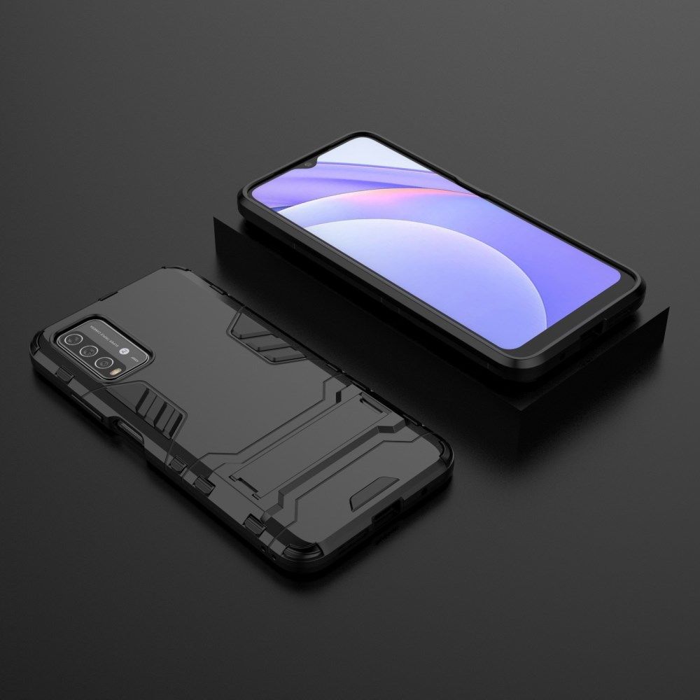 Xiaomi Redmi 9T Hoesje Hybride Back Cover met Kickstand Zwart afbeelding 4