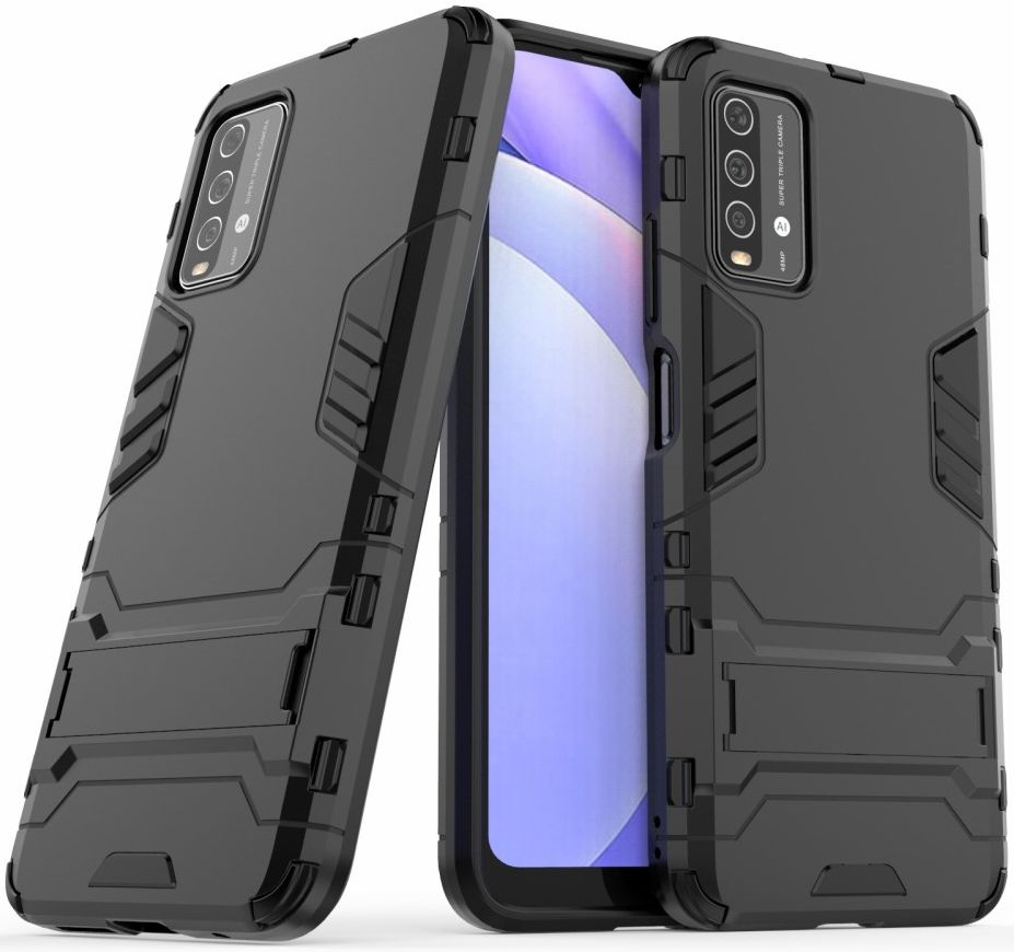 Xiaomi Redmi 9T Hoesje Hybride Back Cover met Kickstand Zwart afbeelding 2
