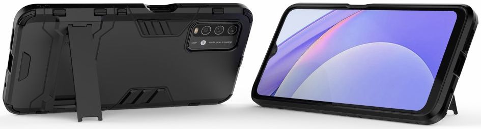 Xiaomi Redmi 9T Hoesje Hybride Back Cover met Kickstand Zwart afbeelding 3