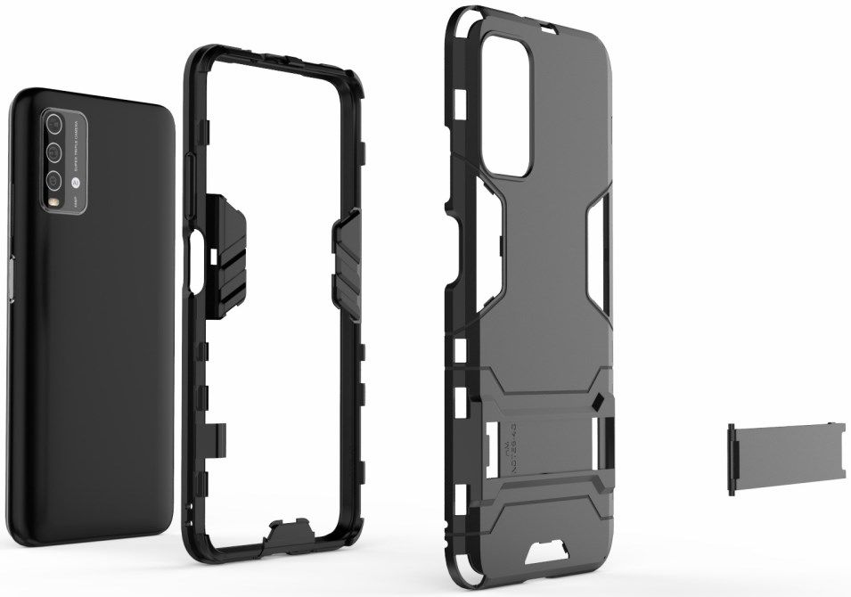 Xiaomi Redmi 9T Hoesje Hybride Back Cover met Kickstand Zwart afbeelding 6