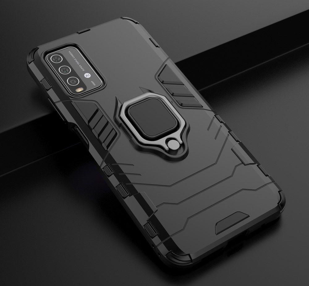 Xiaomi Redmi 9T Hoesje met Kickstand Ring Houder Zwart afbeelding 10