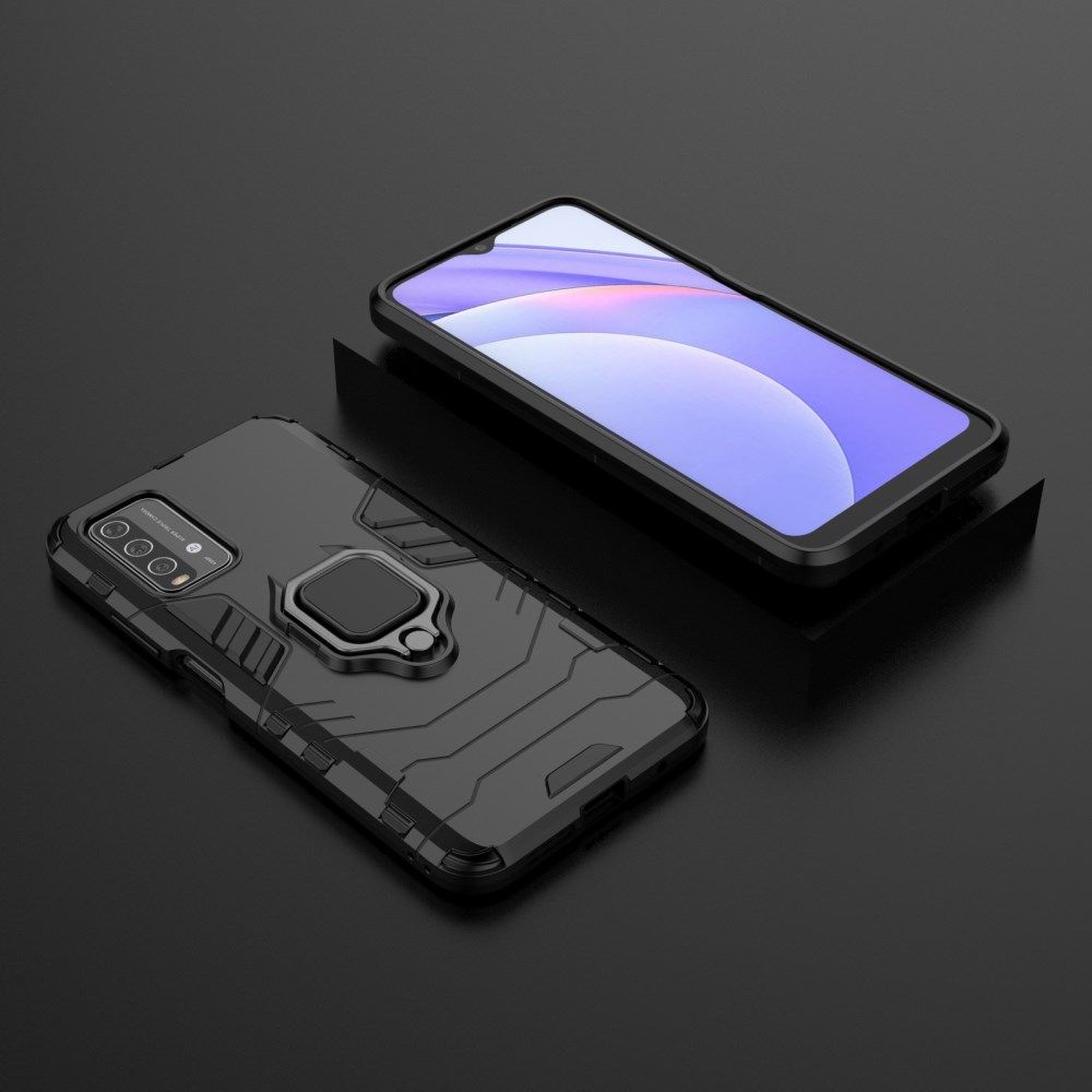 Xiaomi Redmi 9T Hoesje met Kickstand Ring Houder Zwart afbeelding 11