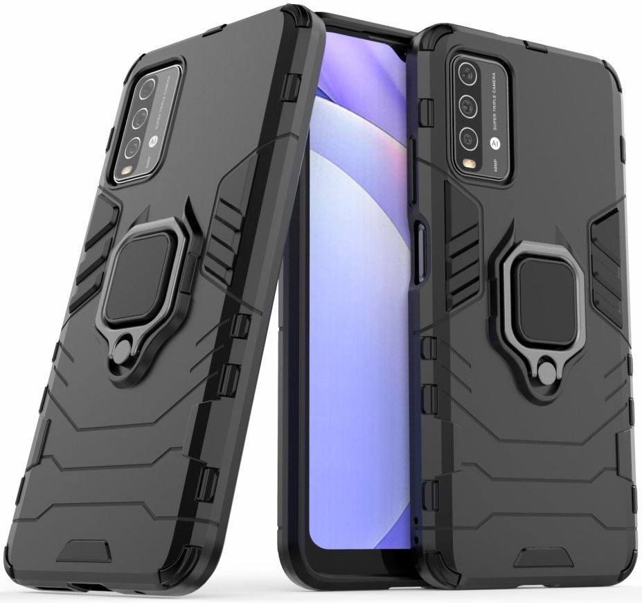 Xiaomi Redmi 9T Hoesje met Kickstand Ring Houder Zwart afbeelding 4