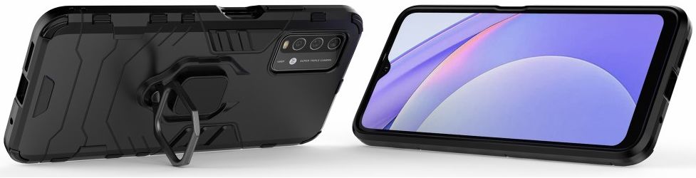 Xiaomi Redmi 9T Hoesje met Kickstand Ring Houder Zwart afbeelding 3